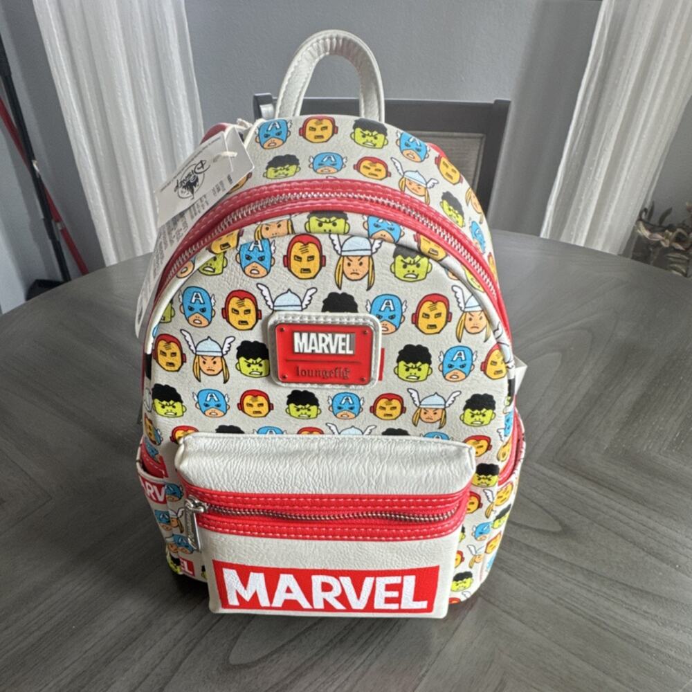 Marvel Loungefly Kids Backpack Red White Multicolor Faux Leather Avengers Print